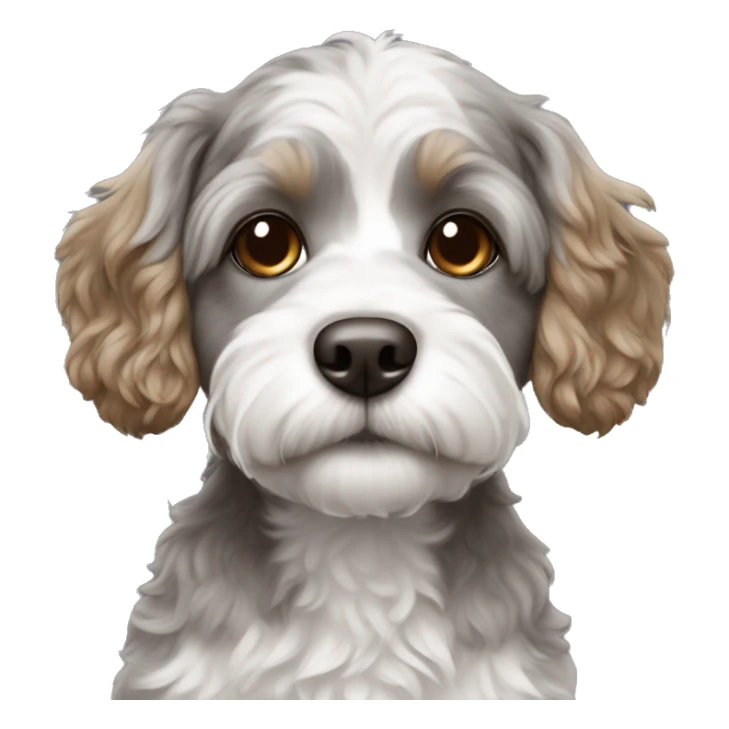 Cute grey and white Havapoo with brown hair around the nose sticker