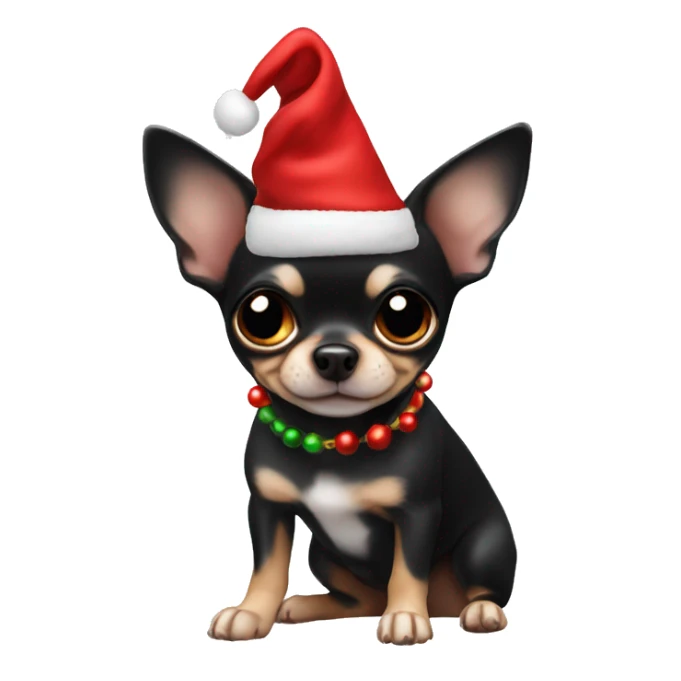 Black short hair chihuahua with Christmas hat sticker