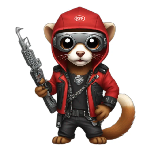Red ferret wearing heavy metal clothing sticker