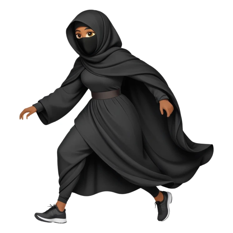 woman in a black niqab and oversized garments, running, dynamic pose sticker
