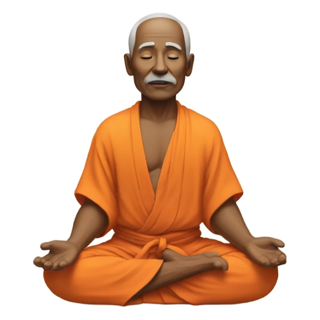 an old yogi with a peaceful and meditative expression. The character should be wearing an orange robe, symbolizing traditional yogic attire. The yogi can be sitting in a lotus position sticker