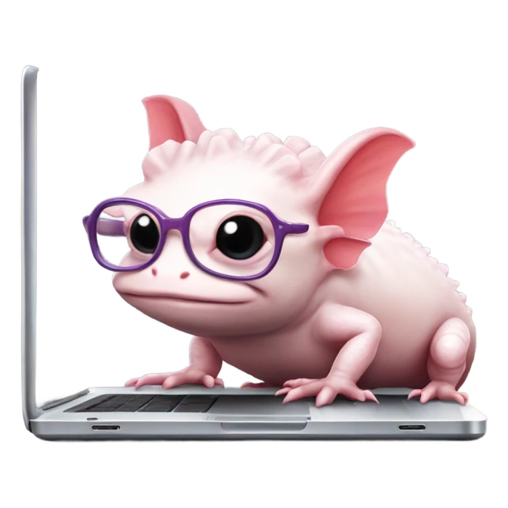 Axolotl with glasses working on a laptop sticker