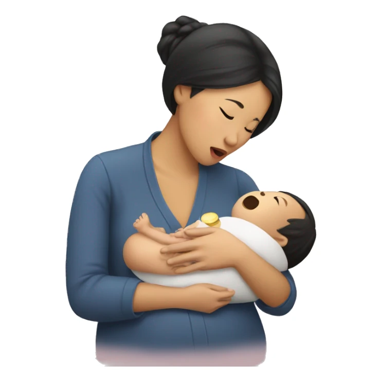 Asian woman gives her baby a pacifier sticker