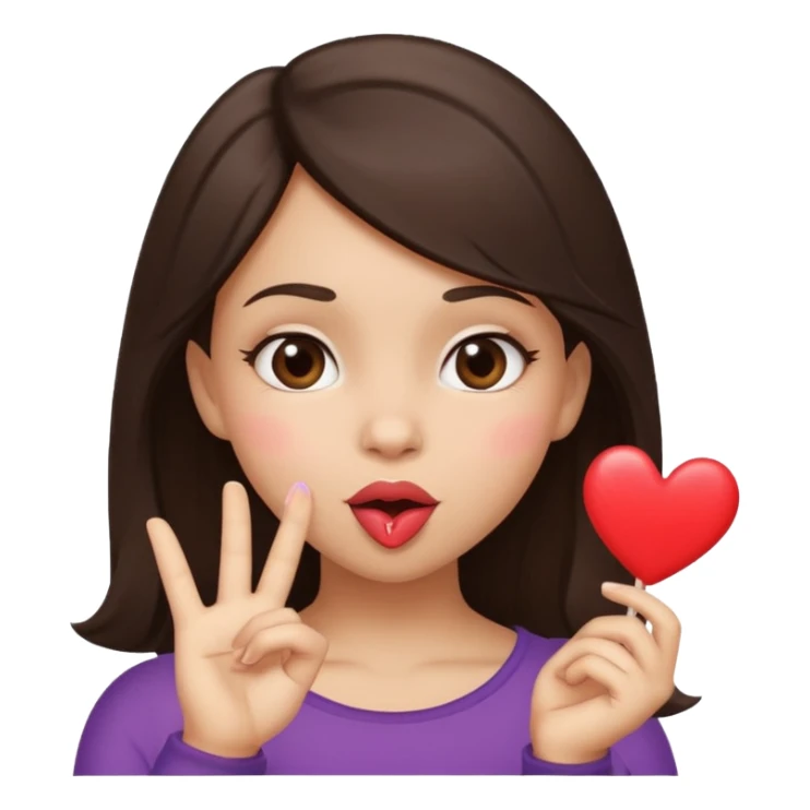 Dark brown haired girl with a mischievous expression blowing a kiss, with a heart.   sticker