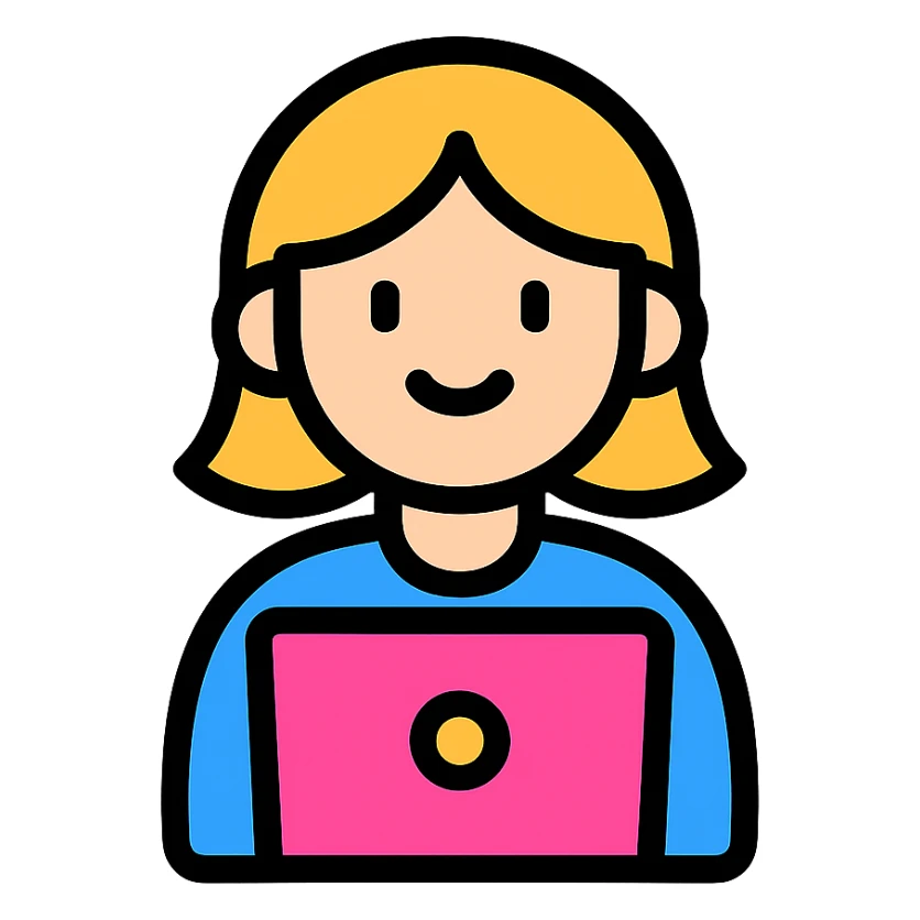 A girl with a pink laptop sticker