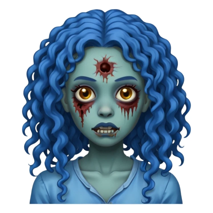 🧟‍♀️ faca uma mulher negra zumbi de cabelo cacheado azuis e longos sticker