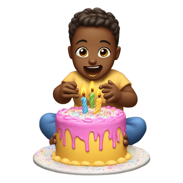 Baby eating birthday cake sticker