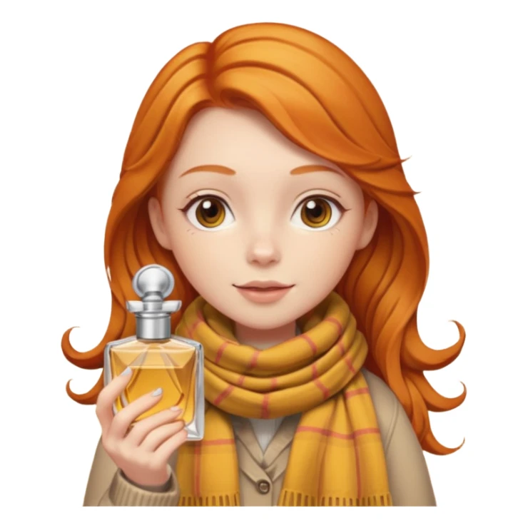 Ginger girl , cute, perfume in her hand, in autumn  sticker