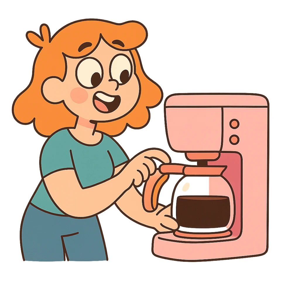 pastel pink coffee machine, calArts 2010s cartoon style, minimal details, playful sticker