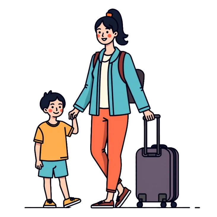 Asian tourist with suitcase, travel outfit sticker