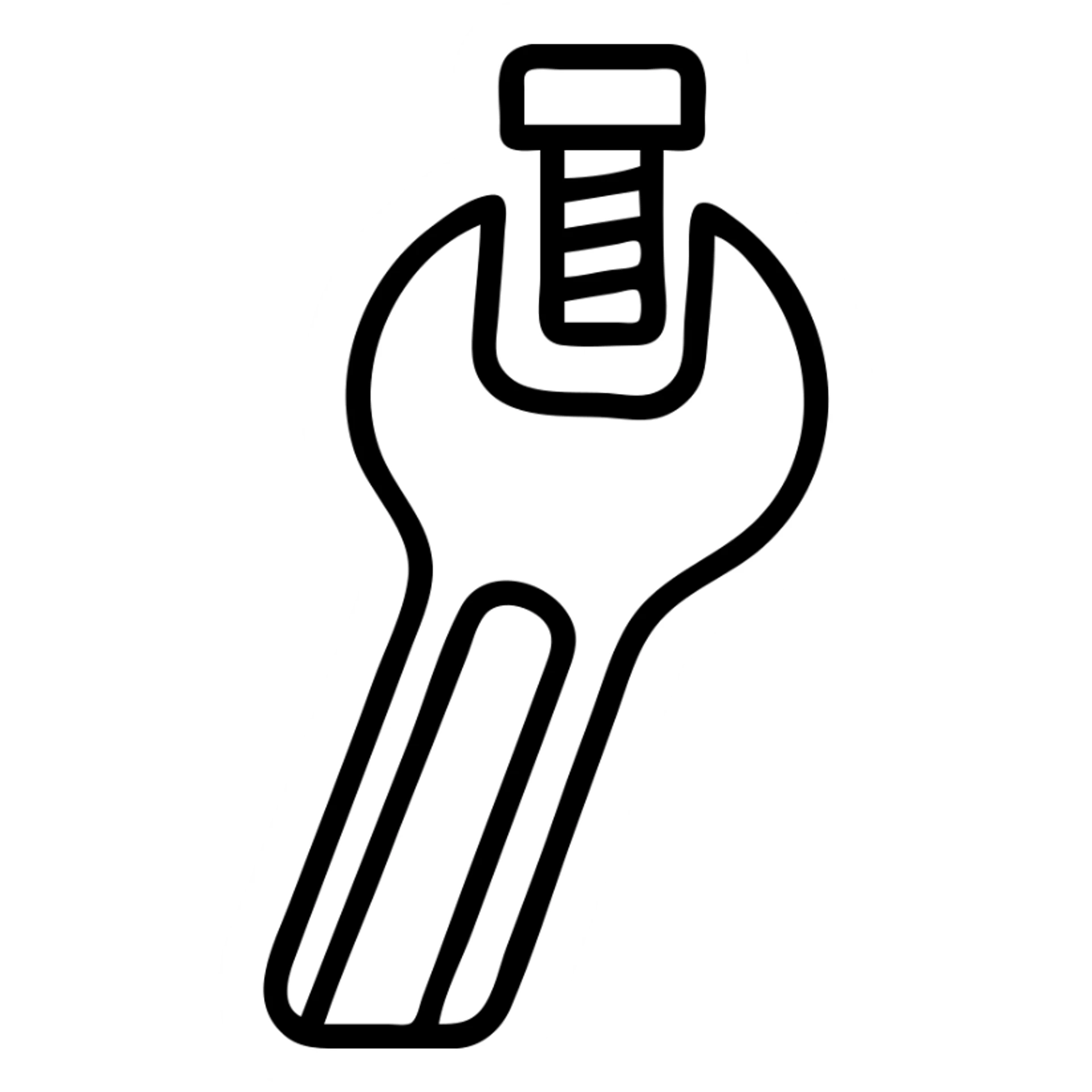 a wrench tightening a bolt, bold outlined icon style, minimal color, simple shapes, suitable for app icon sticker