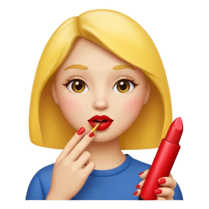 classic yellow round emoji face applying lipstick, simple features, lipstick in hand, playful expression sticker