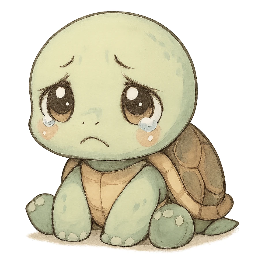 cute anime turtle, sad expression, cute style, detailed, soft colors sticker