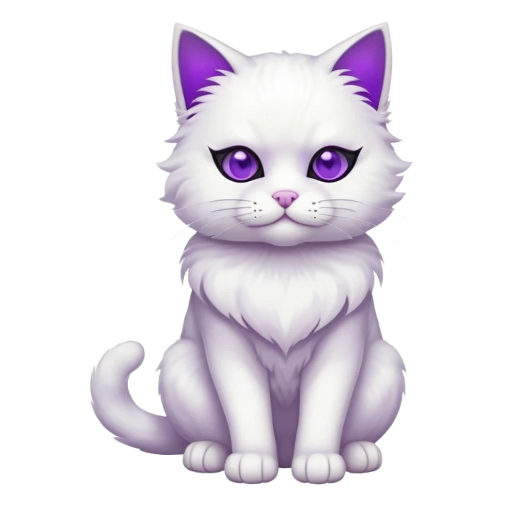 white cat full body sitting with a mask and purple eyes sticker