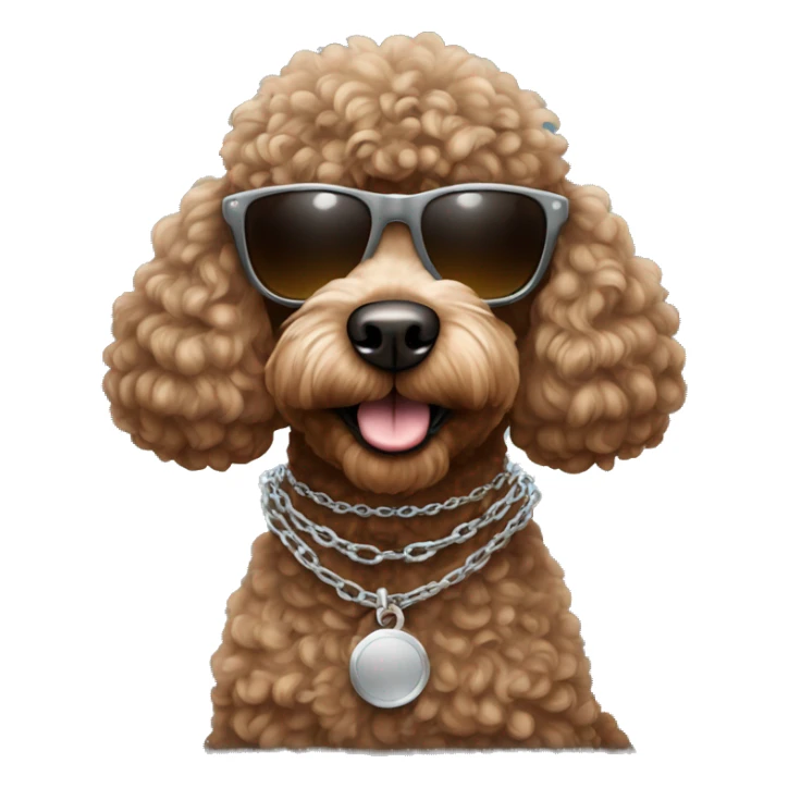 Brown Poodle wearing sunglasses and silver chain sticker