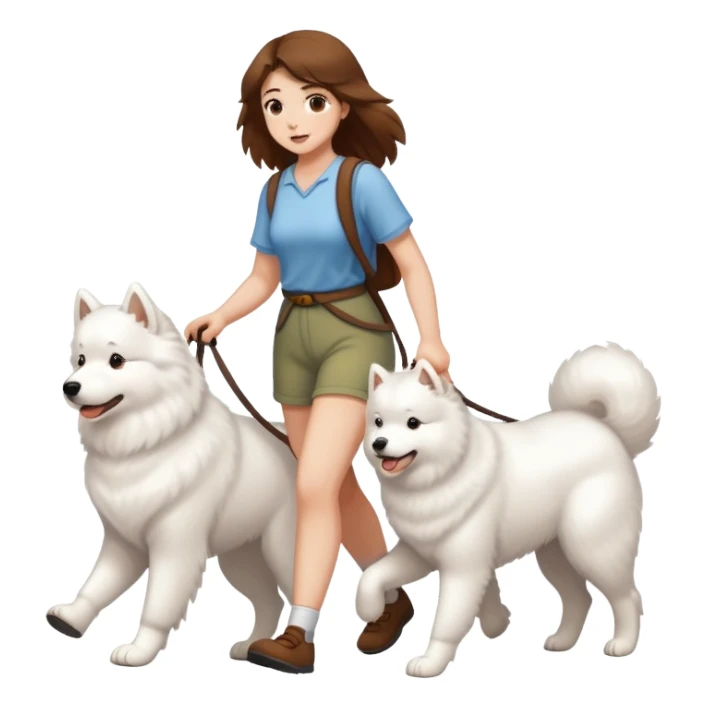 Brown-haired girl walks a Samoyed sticker