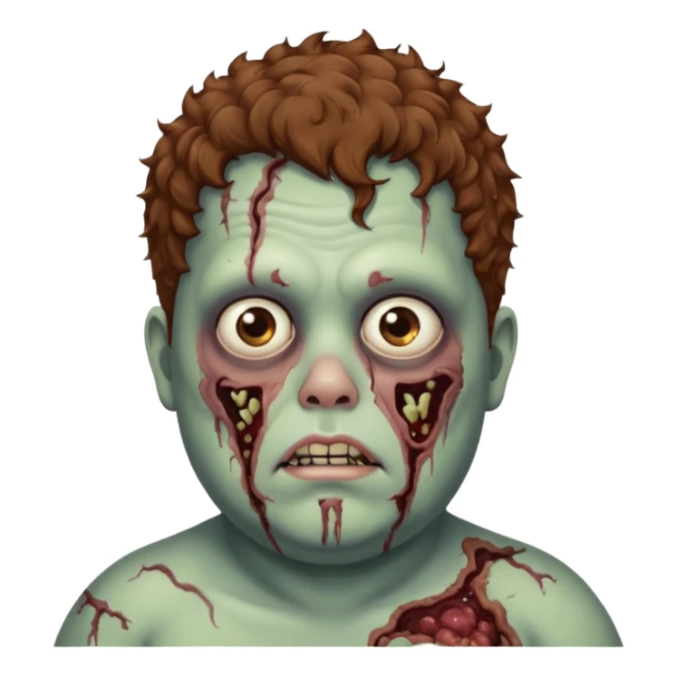 a zombie boy with brown curly hair and a fat double chin sticker