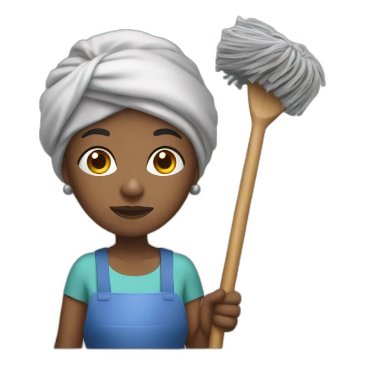 black old woman with head wrap holding a bucket and mop sticker