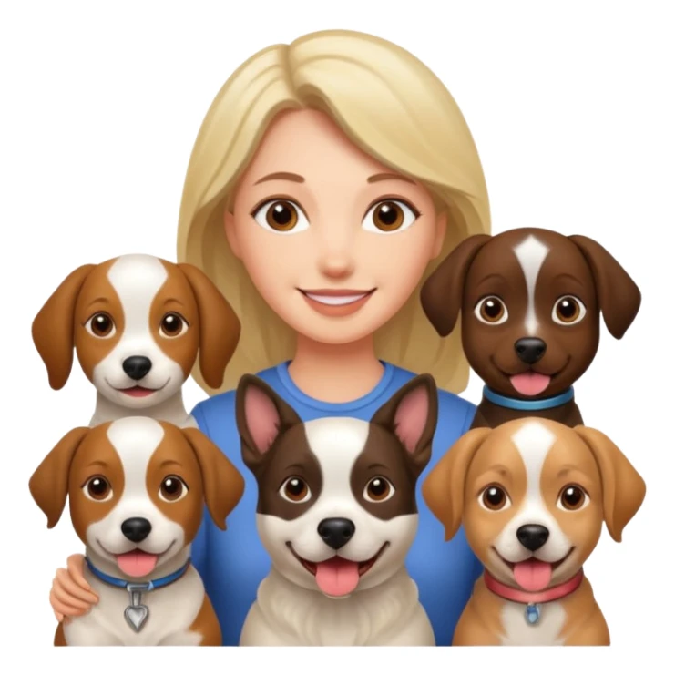 woman surrounded by 4 dogs sticker
