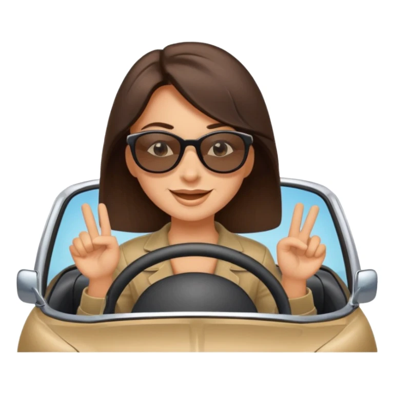 Brunette driving car like crazy. Happy face confidence  sticker