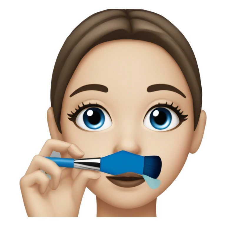 Brunette white girl with blue eyes doing her makeup  sticker