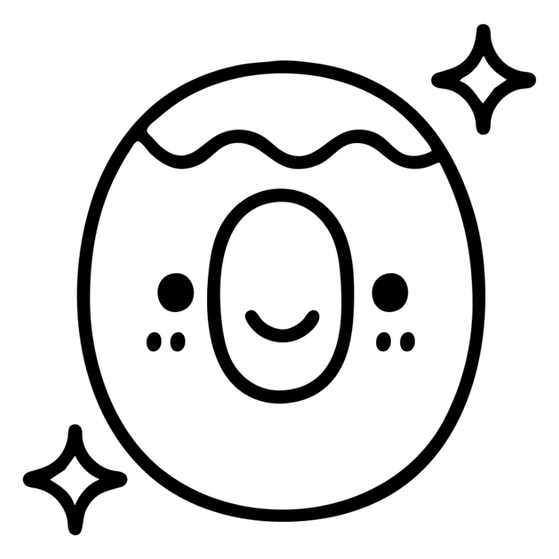 Cute kawaii number 0 shaped like a donut with blushing face, sparkles around it sticker