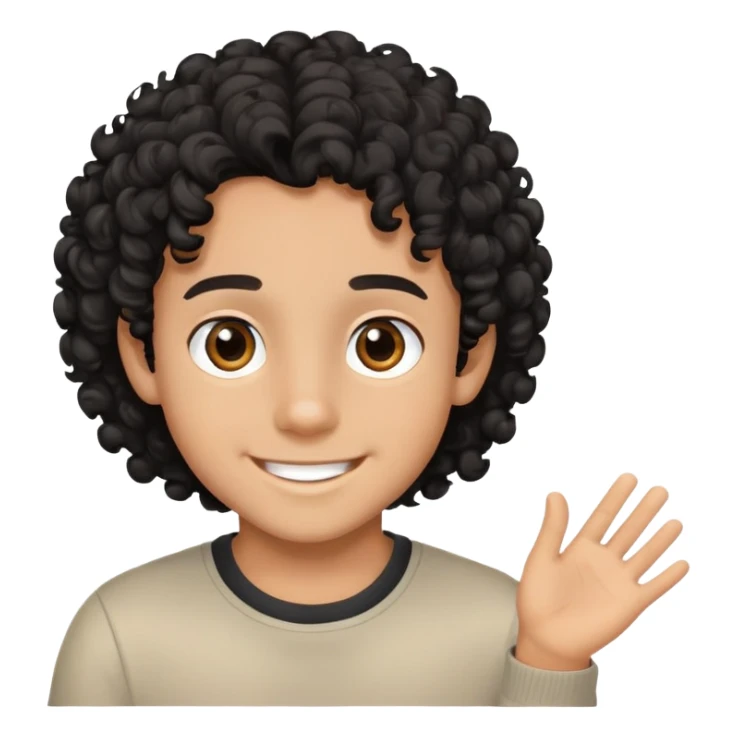 Garçon qui souris cheveuxbouclés noires mi-longs, yeux marron  sticker