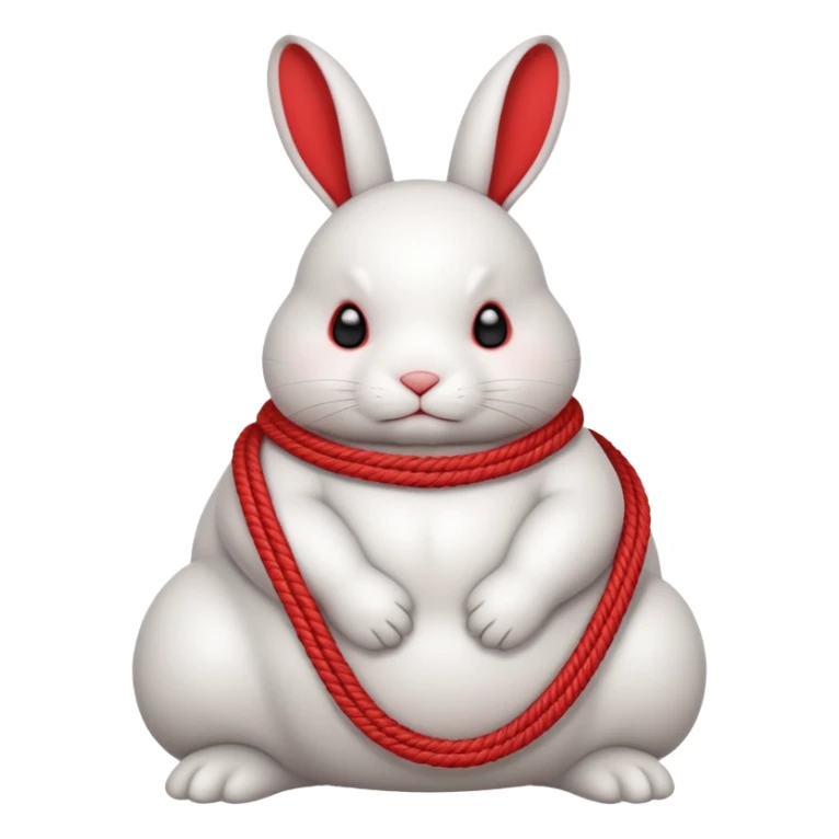 White realistic fat bunny with thick red ropes tightly wrapped around sticker