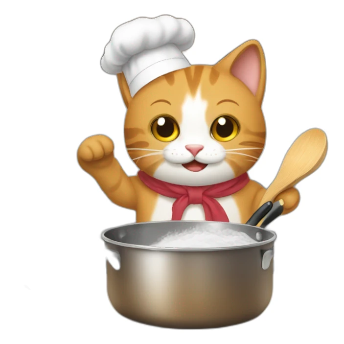Un gato cocinando en ollas de barro sticker