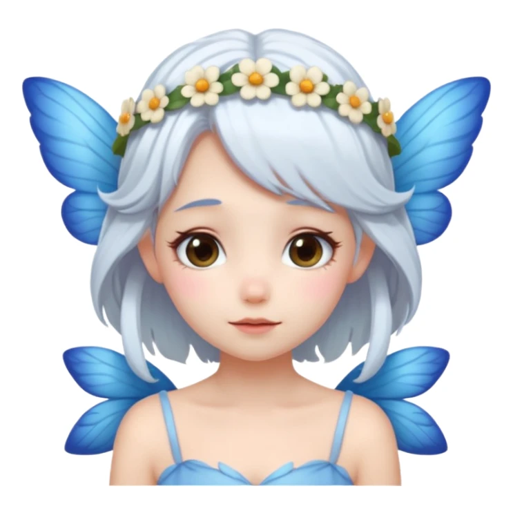 A shy white hair fairy with soft blue wings with flower smallcrown sticker