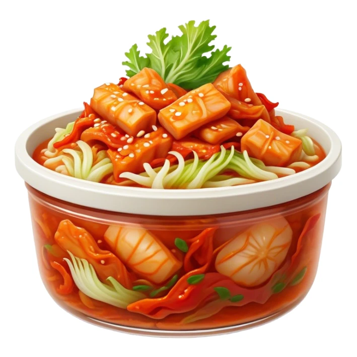Cinematic Realistic Kimchi Dish Emoji, depicted as a vibrant fermented cabbage dish with a spicy kick rendered with detailed textures and dynamic, appetizing lighting. sticker