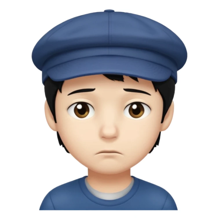 Gere um menino de cabelos preto e boné com feição triste sticker