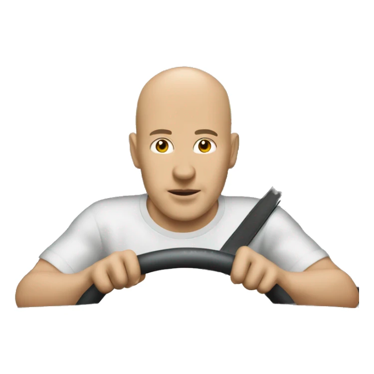 bald man driving car outdoors lengua larga sticker