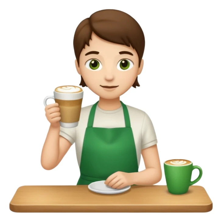 Barista + green apron + latte cup sticker