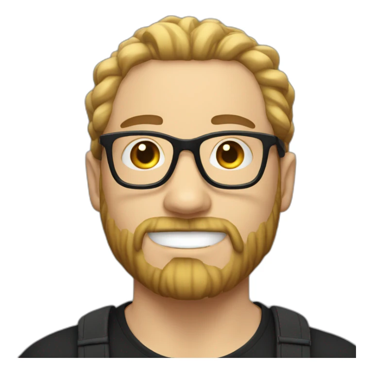 White Man with clear glasses and a black tshirt and a man bun and beard sticker