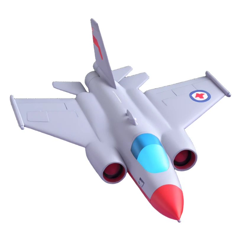 fighter jet viewed from above, 3D emoji style sticker
