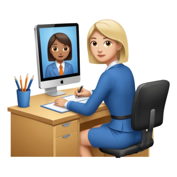 une image de 3/4 avec un recruteur à son bureau PAS DE FACE DE 3/4! qui regarde un candidat assis en face de lui. le recruteur est à droite sticker