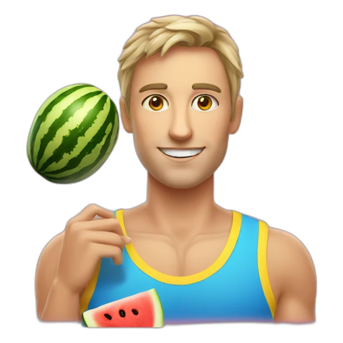 enotic ukrainian athlete with a watermelon sticker