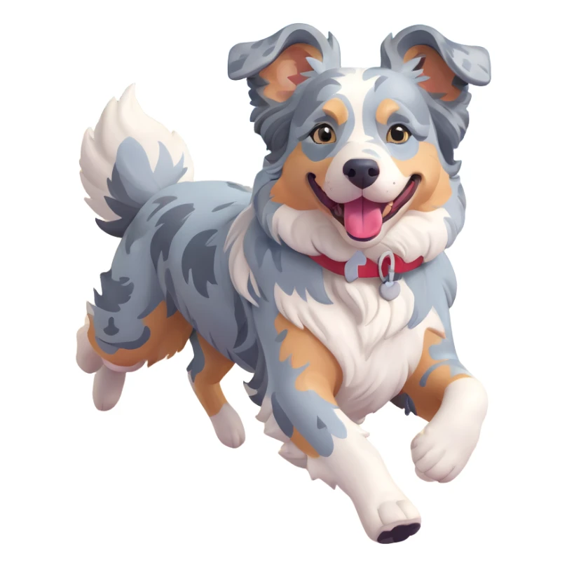 berger américain merle bleu en train de courir sur plage  sticker