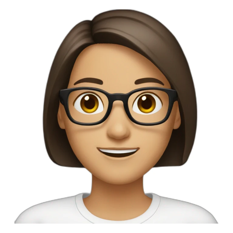 Brunette bob cut dark brown eyes glasses smiling sticker