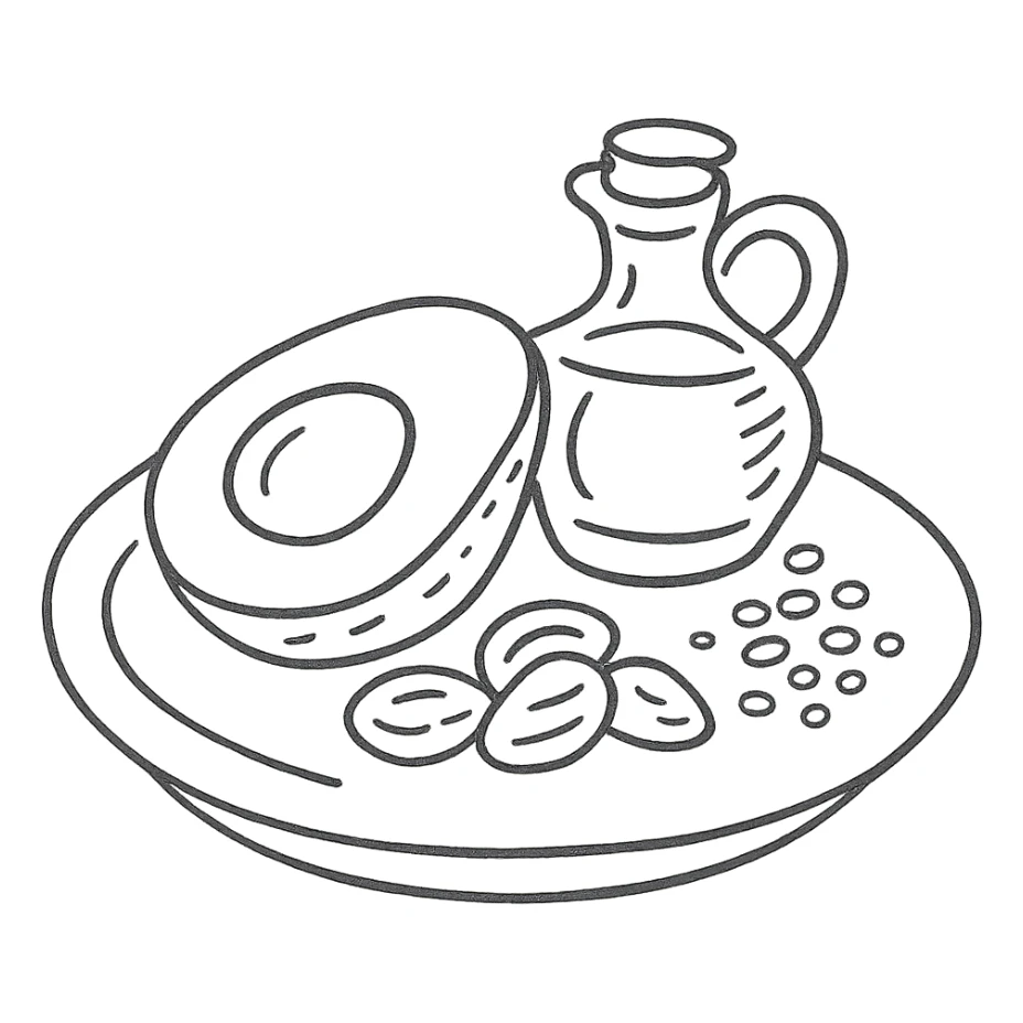 plate with avocado, nuts, olive oil, and seeds sticker