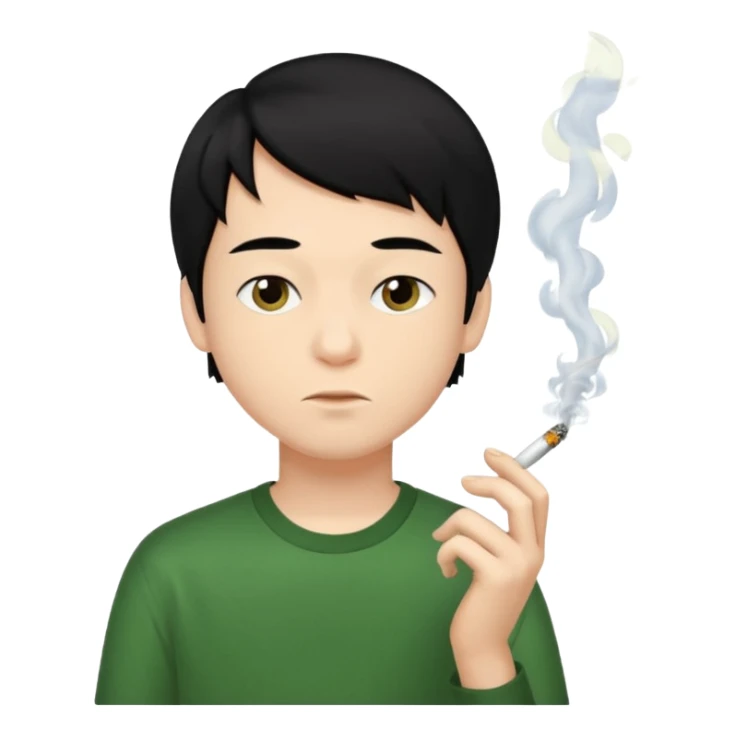 young boy with black long hair smoking weed sticker