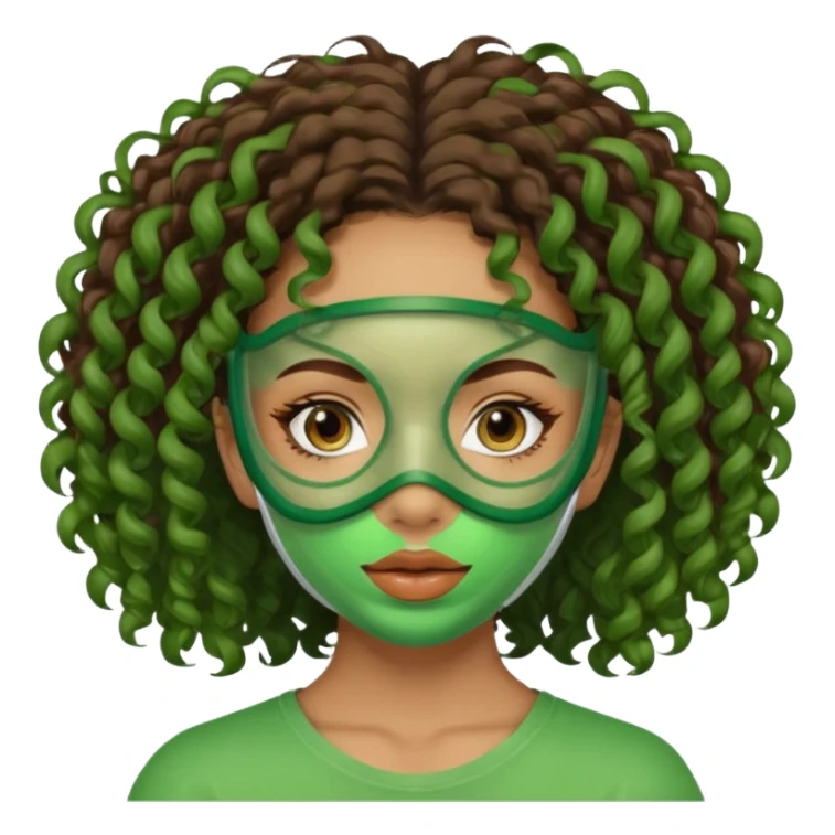lightskin girl with green facemasks and brown curly hair sticker