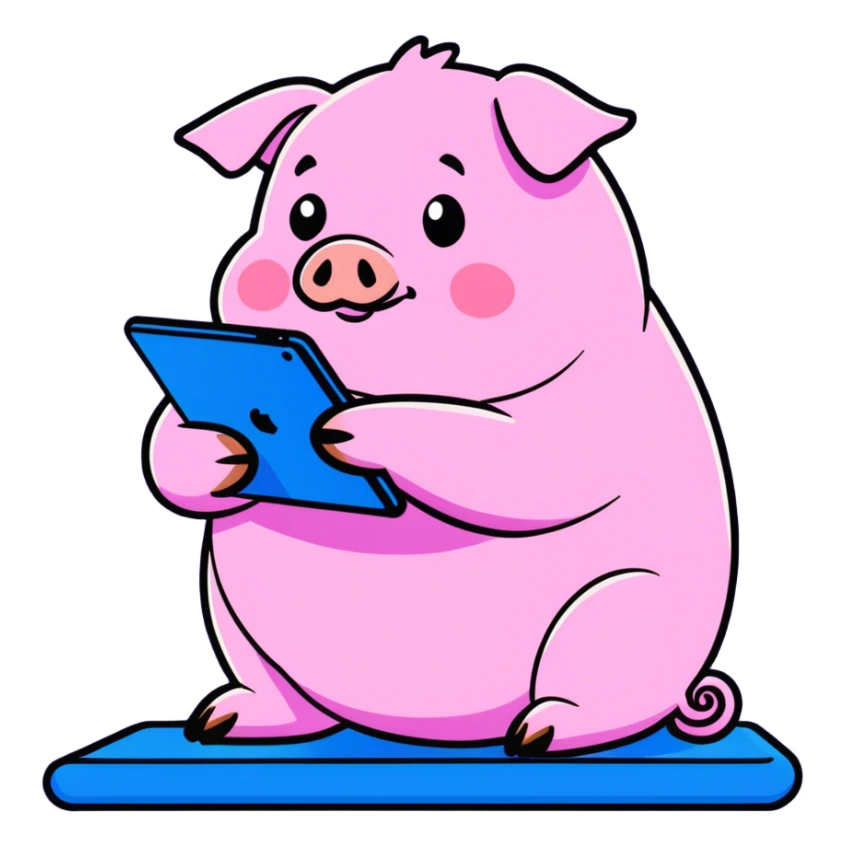 Fat pig with Amazon fire that has a blue case and a purple stand sticker