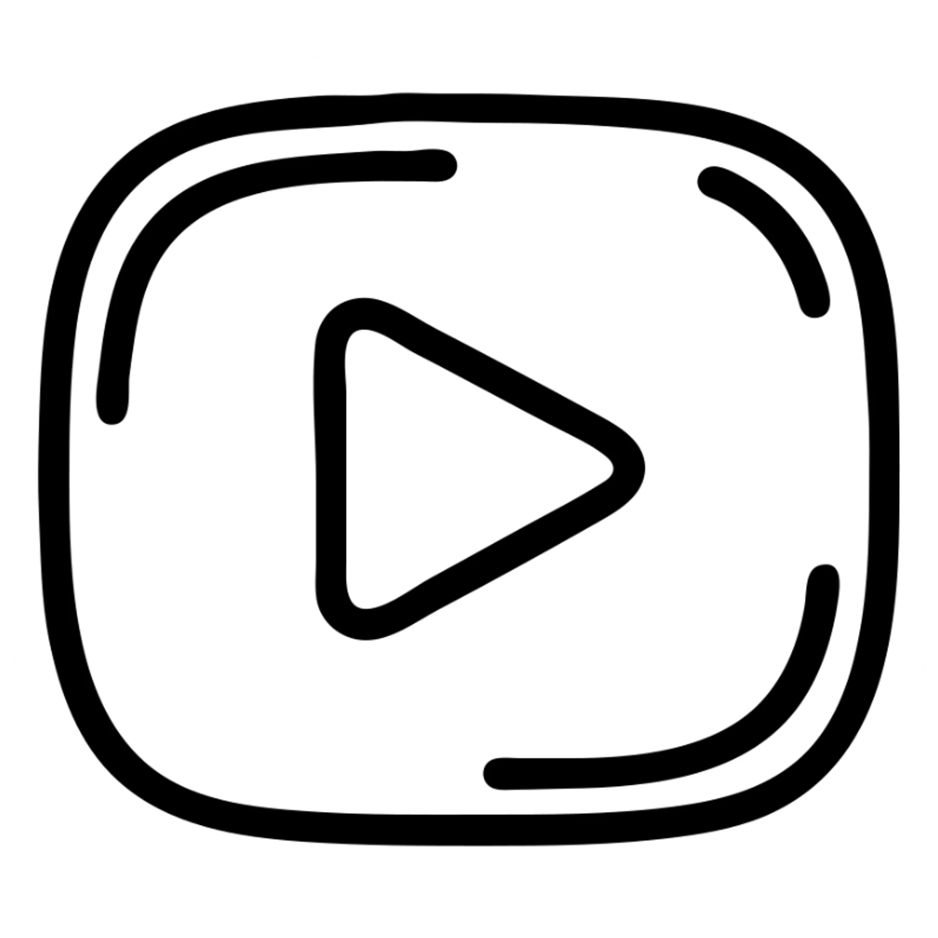 plump rounded YouTube logo with bold clear black outline, expressive graphic shadows, glossy highlights for volume, vector-like style, no background sticker