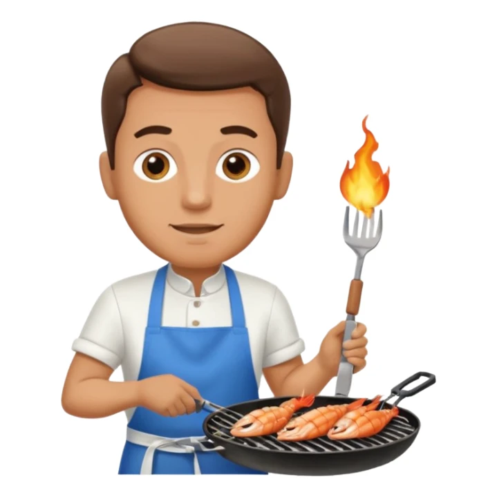 man grilling seafood on a sizzling grill sticker