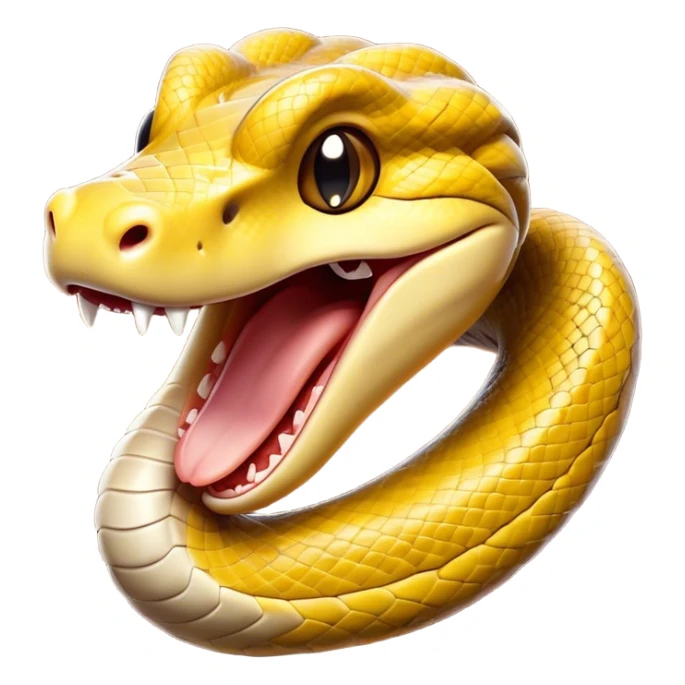 Cinematic Cute Yawning Python Portrait Emoji, Head tilted slightly with a dramatic, wide-open yawn, showcasing a sinuous, scaled form with drowsy, half-closed eyes and an open, relaxed mouth, Simplified yet irresistibly adorable features, highly detailed, glowing with a soft, cozy earthy glow, high shine, relaxed yet expressive, stylized with a dash of whimsical reptilian charm, soft glowing outline, capturing the essence of a drowsy yet affectionate python that appears ready to stretch out for a nap! sticker