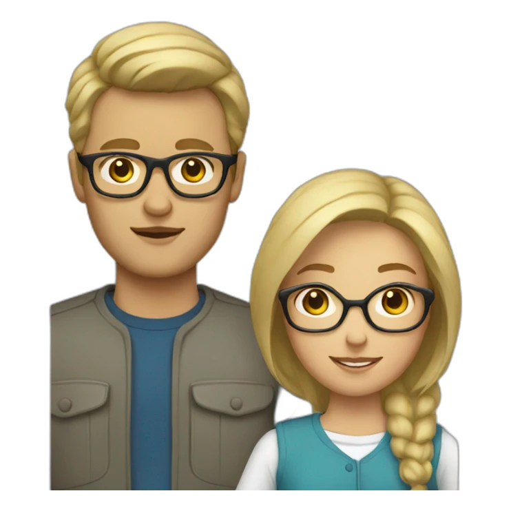 blonde woman and man with brown hair and glasses sticker