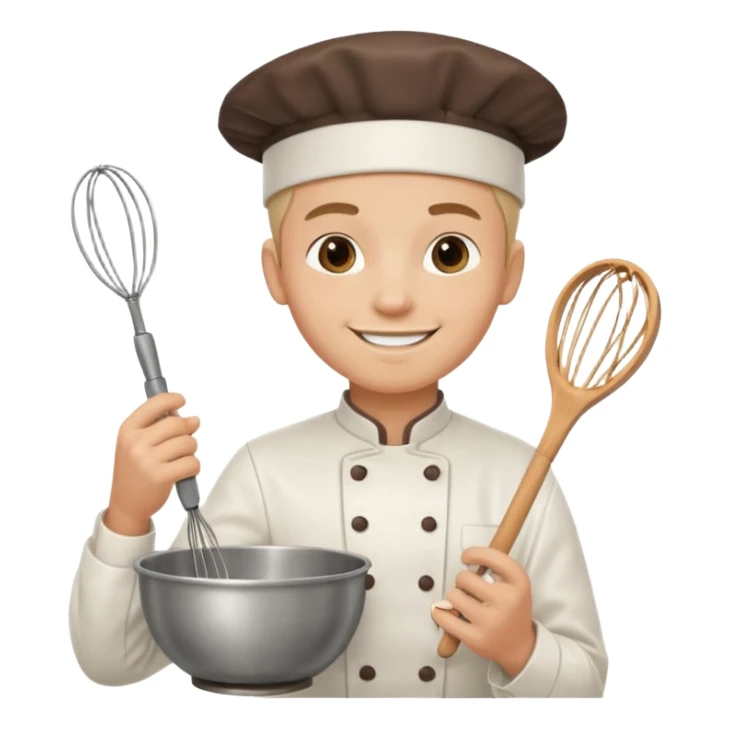 Male Young Pastry Chef – smiling, holding whisk and mixing bowl. sticker