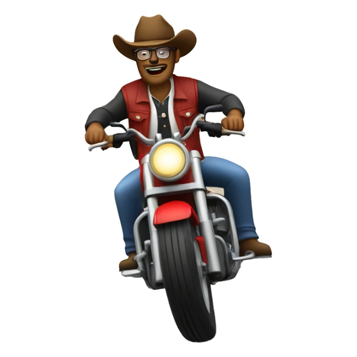 Cowboy using round glasses riding a red trail motorcycle sticker